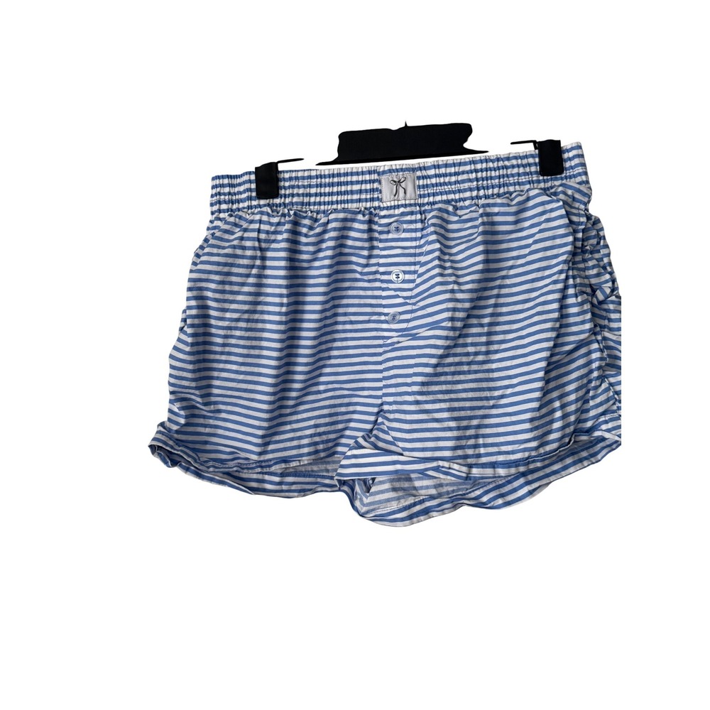 Better Together Dreamy Nights Blue White Striped Cotton Pajama Shorts Small